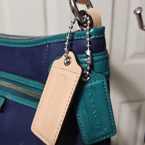 Coach EUC SPECTATOR Dark Blue Leather Shoulder Bag with Scarf and Charm - Picture 6 of 12